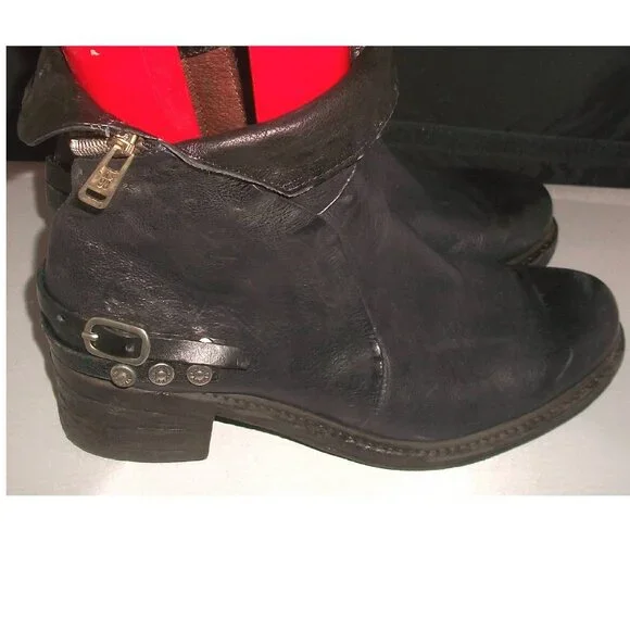 A.S.98 Black-Leather Moto-Style Harness Boots Handmade in Italy 42/10.5M $395 - Picture 8 of 13